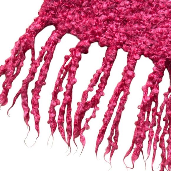VTG DONEGAL DESIGN IRELAND Mohair Silk Wool Fringe Scarf VINTAGE Nubby Knit Pink - Picture 4 of 11